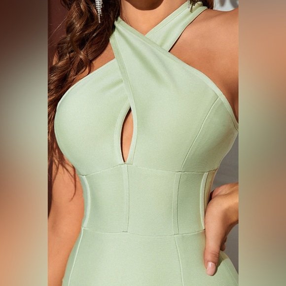Crisscross Split Cutout Bandage Dress Mint - Picture 2 of 4
